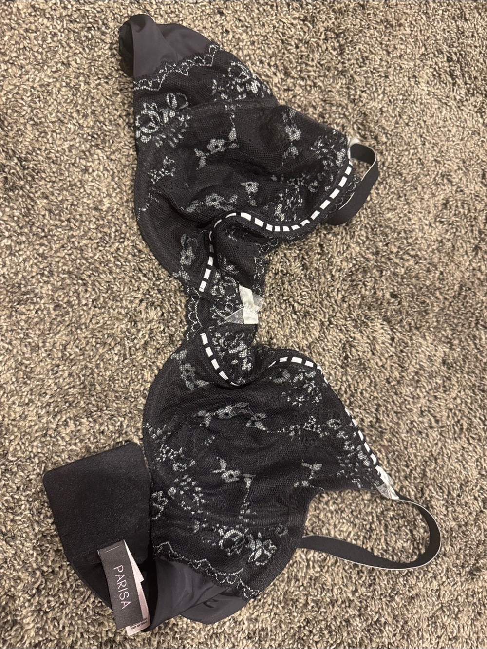 Prisa Black Floral Lace Underwire Bra with Contrast Trim